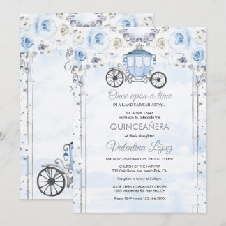 Invitación Princesa de Plata Azul Luz Quinceanera Cumpleaños