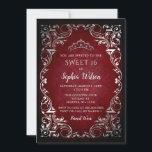 Invitación Princesa de Plata Roja de época Tiara Sweet 16<br><div class="desc">Elegante Princesa de Plata Roja Vintage Tiara Dulce Invitación a los 16 cumpleaños</div>