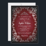 Invitación Princesa de Plata Roja de época Tiara Sweet 16<br><div class="desc">Elegante Princesa de Plata Roja Vintage Tiara Dulce Invitación a los 16 cumpleaños</div>