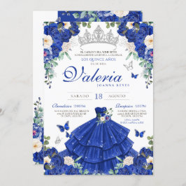 Invitación Princesa de Plata Rosa Azul Real Quinceanera