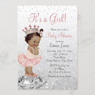 Invitación Princesa de plata rosa Baby Shower afroamericana