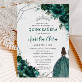 Invitación Princesa de plata verde esmeralda de Quinceañera