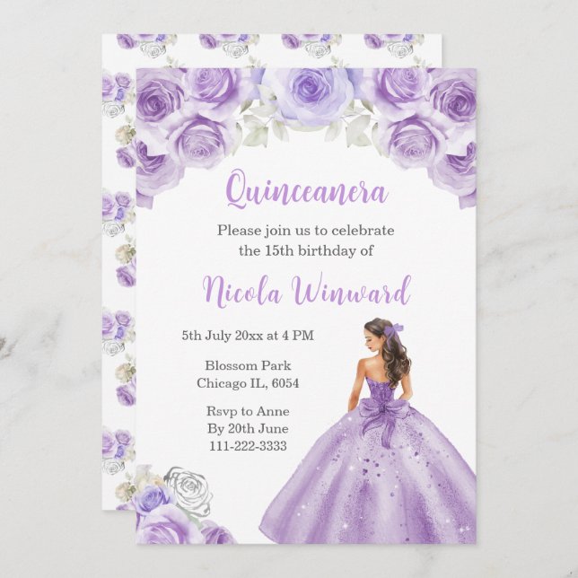 Invitación Princesa de Quinceanera (Anverso / Reverso)
