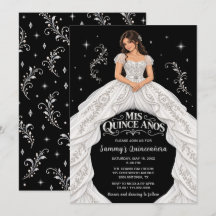 Princesa de Quinceañera de Blanco Negro Plateado
