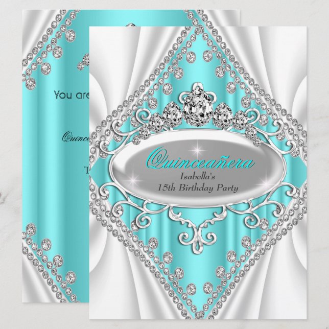 Invitación Princesa de Quinceanera de cumpleaños grande diama (Anverso / Reverso)