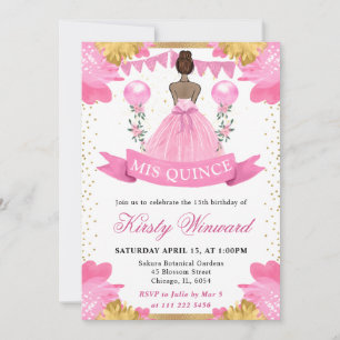Invitación Princesa de Quinceañera de Piel Oscura con Vestido