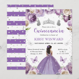 Invitación Princesa de Quinceañera de Piel Oscura con Vestido