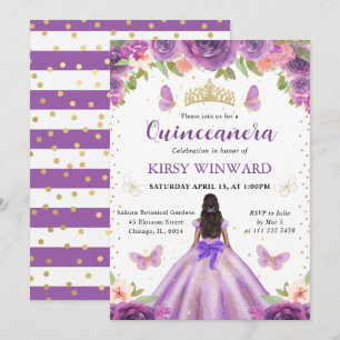 Invitación Princesa de Quinceañera de Piel Oscura con Vestido