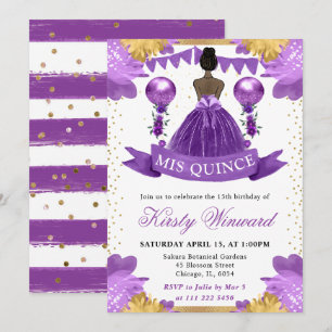Invitación Princesa de Quinceañera de Piel Oscura con Vestido