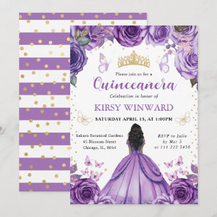 Invitación Princesa de Quinceañera de Piel Oscura con Vestido