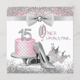 Invitación Princesa de Quinceañera Rosa y Plateada Cumpleaños