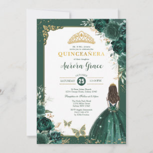Invitación Princesa de Quinceañera verde esmeralda 15º cumple