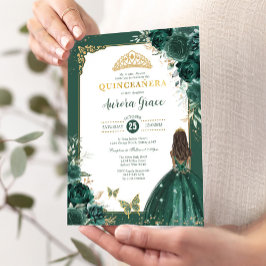 Invitación Princesa de Quinceañera Verde Esmeralda Mis Quince
