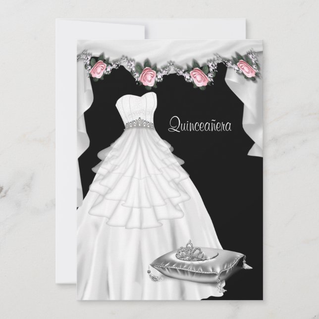 Invitación Princesa de Rosa Rosa Quinceañera (Anverso)