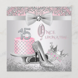 Invitación Princesa de rosa y plata Quinceañera