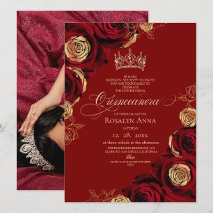 Invitación Princesa de Rosas Rojas Quinceañera