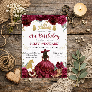 Invitación Princesa de Salón de Morena Vestido Rojo Cumpleaño