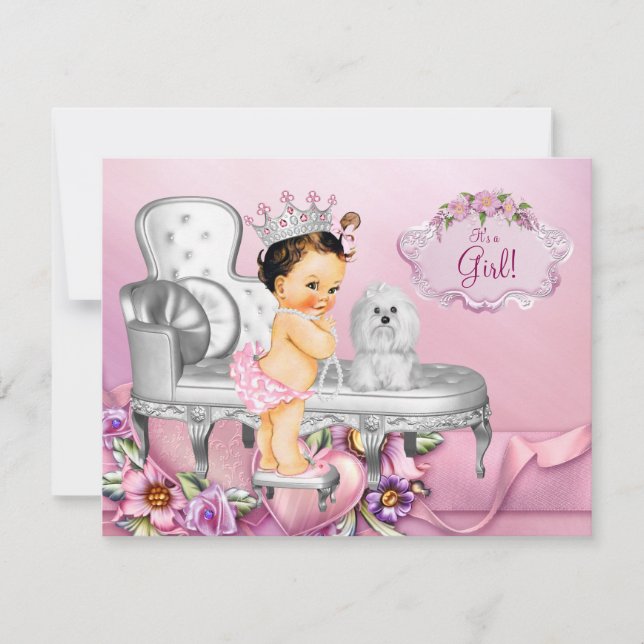 Invitación Princesa de Silla Rosa Fiesta de Bebé Pearl (Anverso)