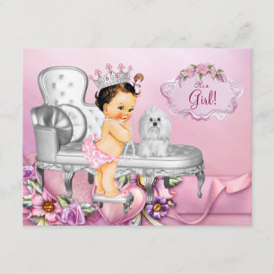 Invitación Princesa de Silla Rosa Fiesta de Bebé Pearl