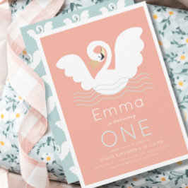 Invitación Princesa de Swan Chica rosa moderno 1 cumpleaños