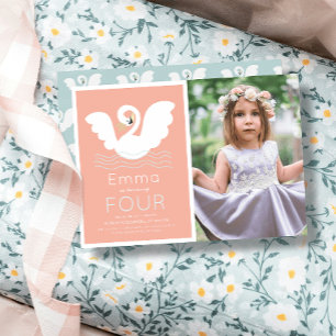 Invitación Princesa de Swan Chica rosa moderno foto de cumple