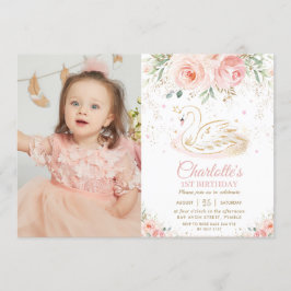 Invitación Princesa de Swan Rubor Floral rosa Primera foto de