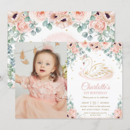 Invitación Princesa de Swan Rubor Floral rosa Primera foto de