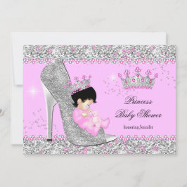 Invitación Princesa de tacón alto de plata rosa Baby Shower T