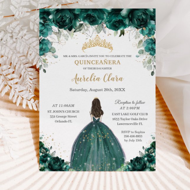 Invitación Princesa de Tiara de flor verde esmeralda (Subido por el creador)