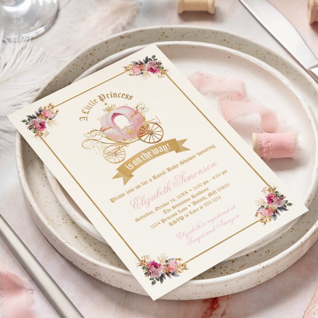 Invitación Princesa de transporte rosa Baby Shower de cuento  (Subido por el creador)