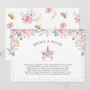 Invitación Princesa de unicornio floral trae un libro