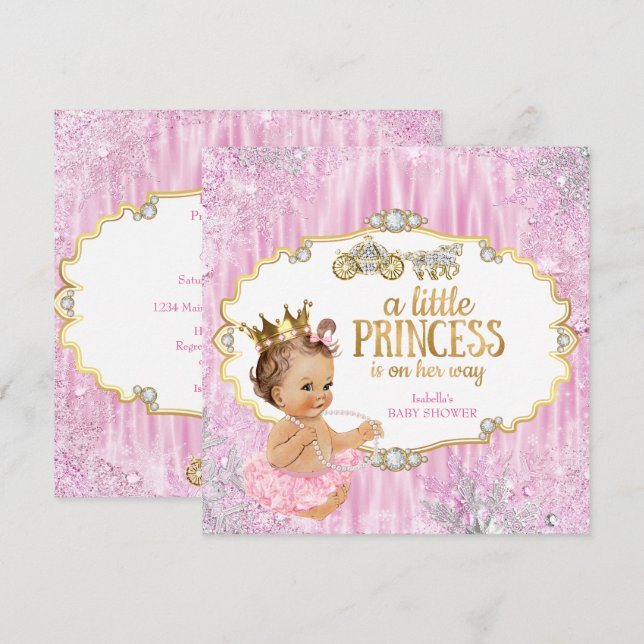 Invitación Princesa del Carruaje Mágico Cumpleaños Rosa (Anverso / Reverso)