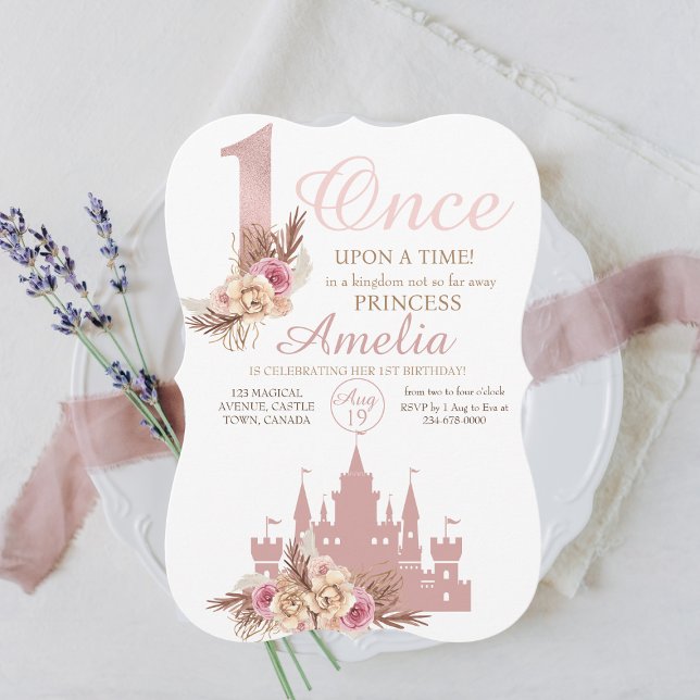 Invitación Princesa del Castillo de Oro Rosa 1er cumpleaños (Subido por el creador)
