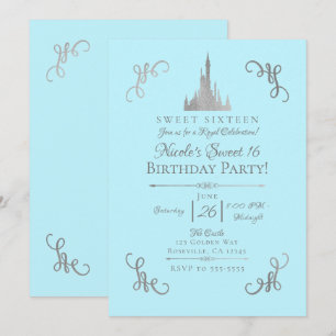 Invitación Princesa del cuento de hadas Silver & Blue Fiesta