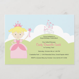 Invitación Princesa del cumpleaños del pelo rubio en rosa con