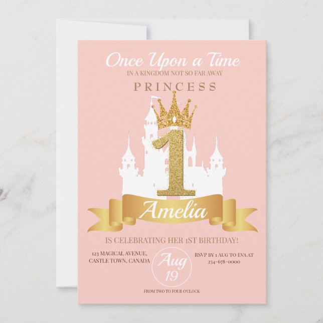 Invitación Princesa del Reino del Castillo de la Corona Rosa (Anverso)