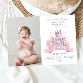 Invitación Princesa del Reino del Castillo Rosa Foto de cumpl