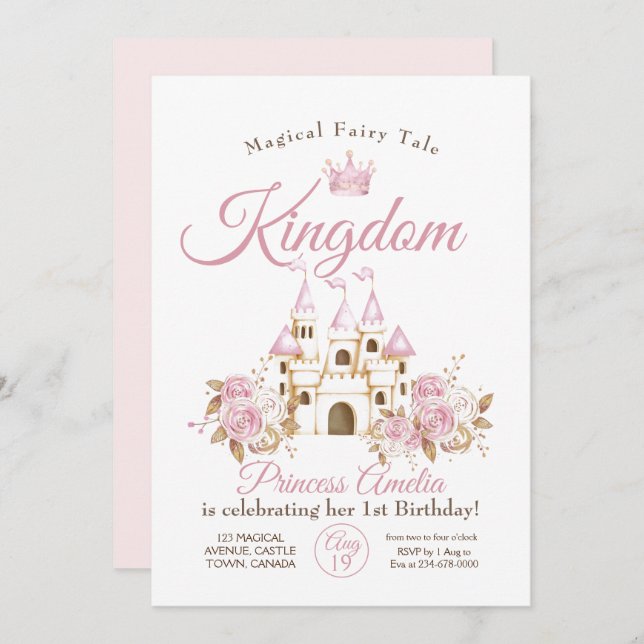 Invitación Princesa del Reino Rosa (Anverso / Reverso)