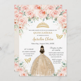 Invitación Princesa del vestido de champán floral Quinceañera