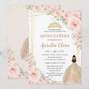 Invitación Princesa del vestido de champán floral Quinceañera