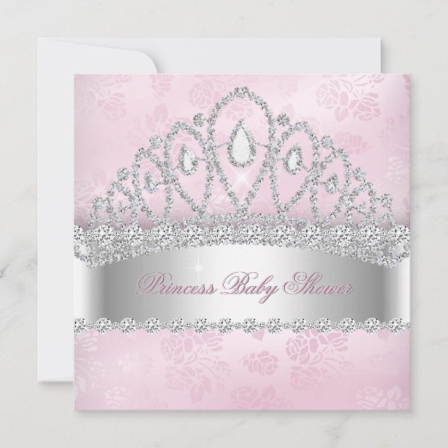 Invitación Princesa Diamante Blanco Rosa Tiara Baby Shower 2 (Anverso)