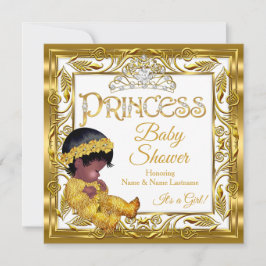 Invitación Princesa dorada de etnia negra Baby Shower Gold Wh