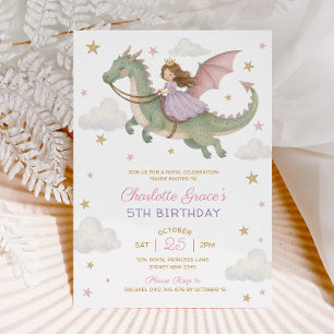Invitación Princesa Dragón: Cumpleaños de niña con libro de c