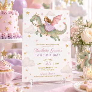Invitación Princesa Dragón: Cumpleaños de niña con libro de c