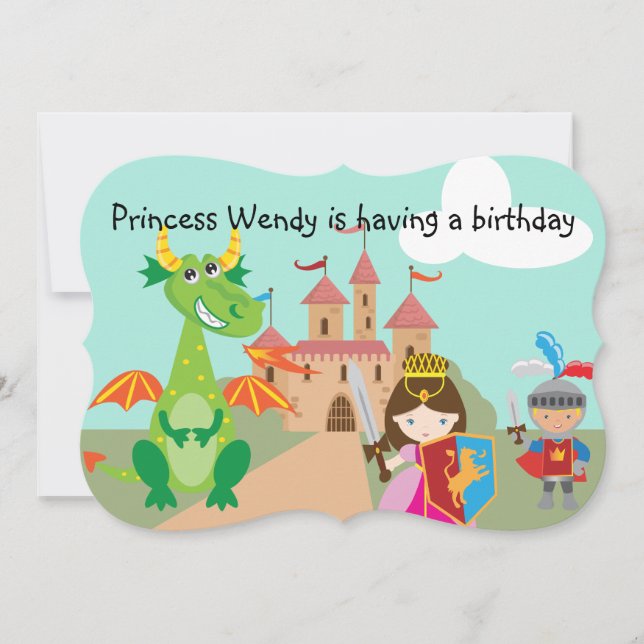 Invitación Princesa Dragon y el cumpleaños del caballero (Anverso)