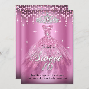 Invitación Princesa Dulce 16 Aniversario Vestido Rosa Tiara