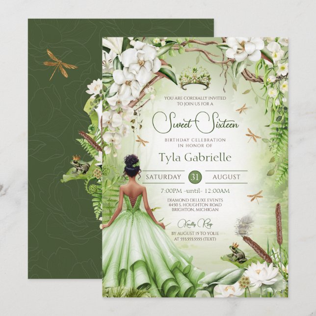 Invitación Princesa Dulce 16 Rana Príncipe Cumpleaños (Anverso / Reverso)