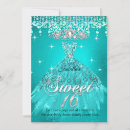 Invitación Princesa Dulce Vestido de Cumpleaños 16 Aqua Teal 