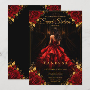 Invitación Princesa Dulces 16 Rojo Oro