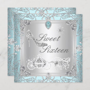 Invitación Princesa Elegante Diamante Azul Dulce 16 Dieciséis